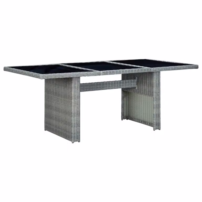 vidaXL Tavolo da giardino in poly rattan grigio chiaro e vetro temperato