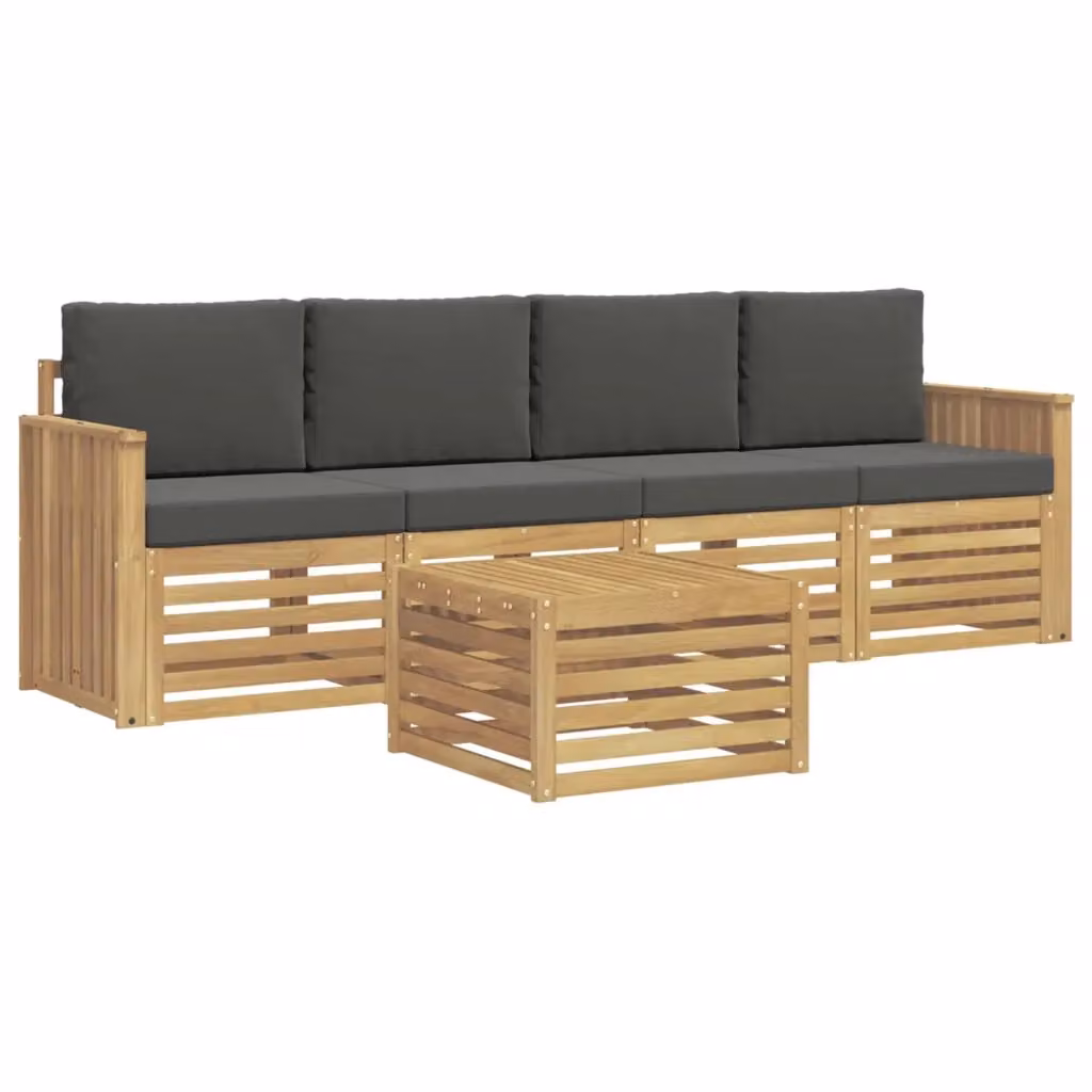 Set di mobili da giardino vidaXL composto da divano a 3 posti, poltrone e tavolino da caffè in legno di acacia, colori bianco e antracite – 2