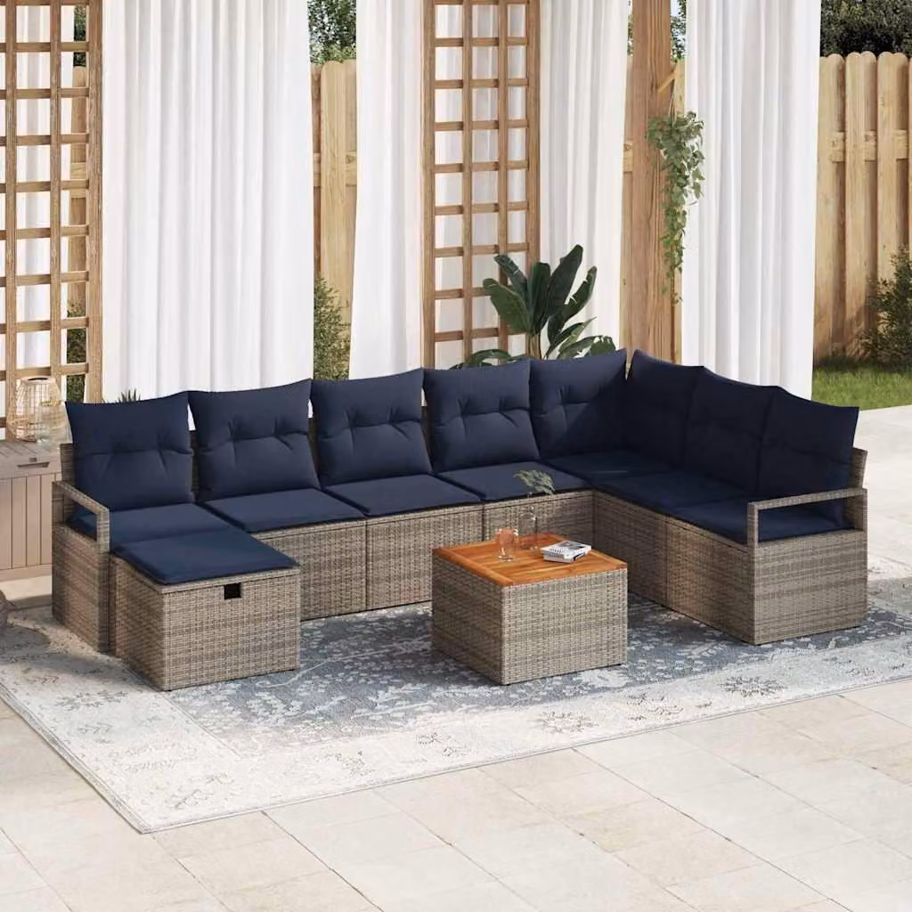 Maison Exclusive - Set da giardino composto da 9 pezzi, divano, colore grigio, realizzato in rattan sintetico