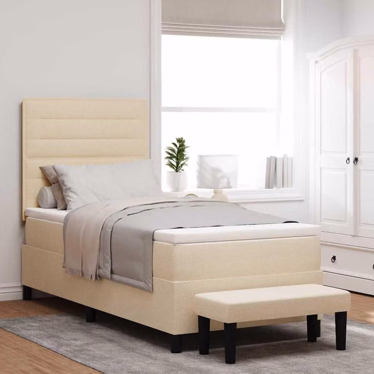 Maison Exclusive - Letto boxspring con cuscini e testiera color crema, 100 x 200 cm, tessuto