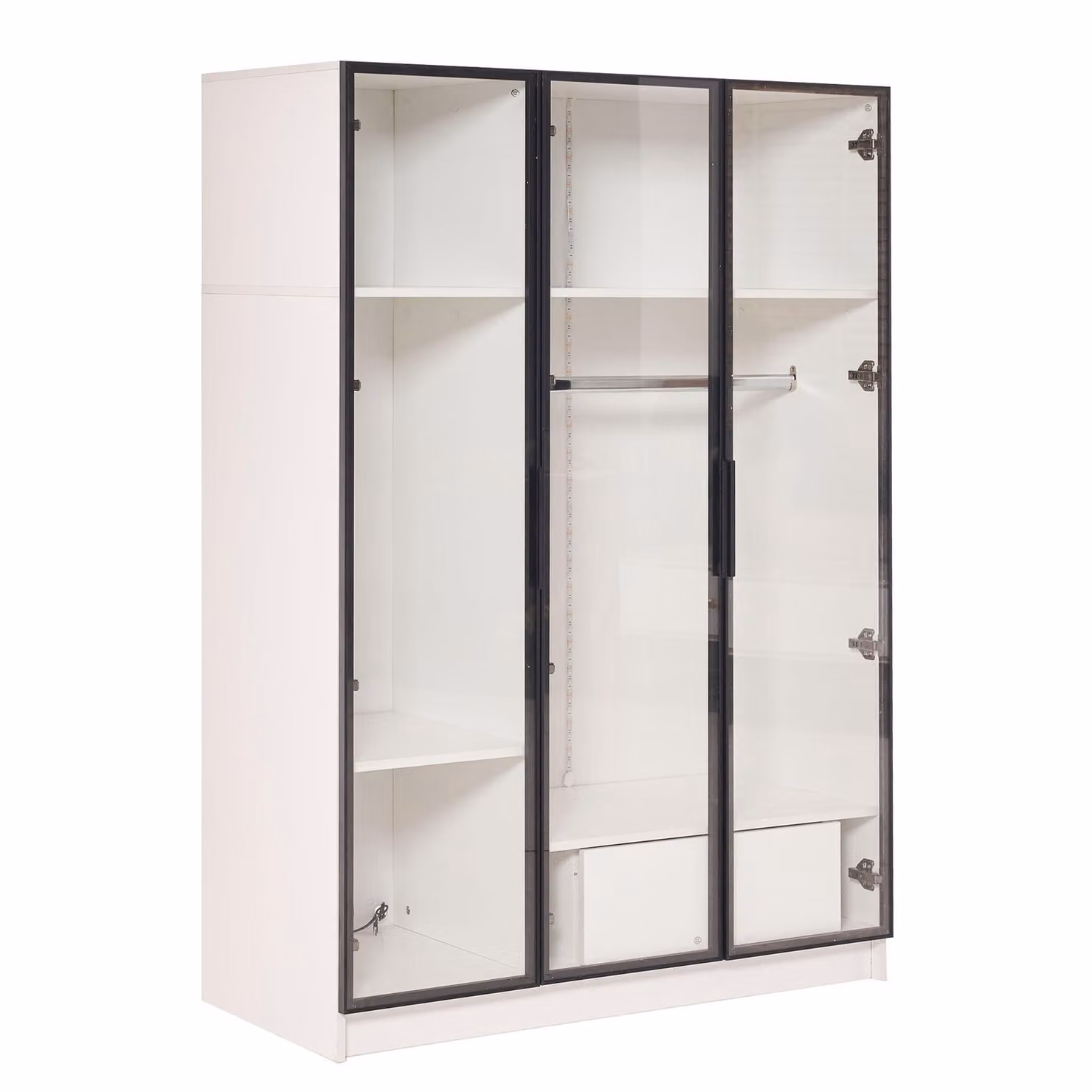 Armadio moderno Aosom con 3 ante in vetro, cassetto e luce LED, Bianco, L: 110 cm, P: 50 cm, H: 160 cm – 2