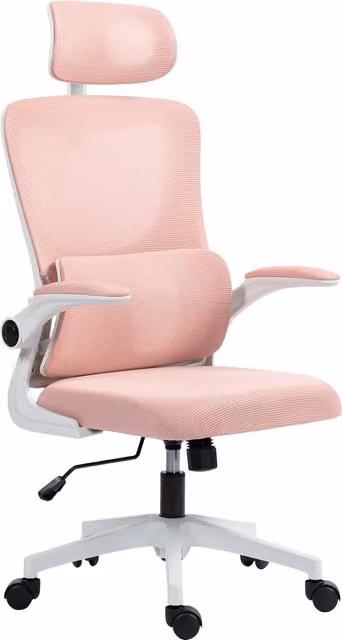 Sedia da ufficio Vinsetto Aosom Italy regolabile e reclinabile con poggiatesta rimovibile in tessuto a rete, colore rosa, L: 60 cm, P: 59 cm, H: 114-122 cm