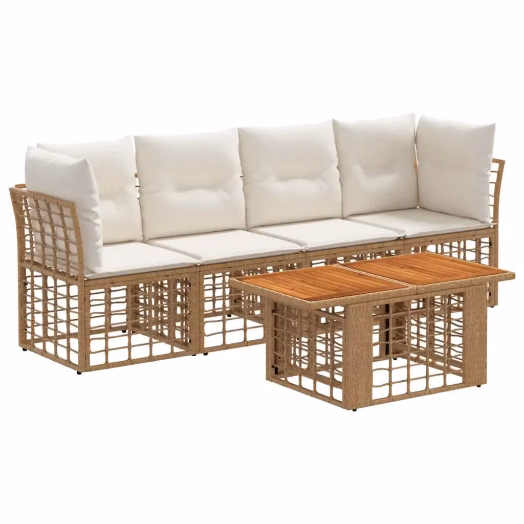 Set Divano da Giardino 5 Pezzi vidaXL in Polyrattan con Tavolino e Cuscini Beige e Bianco – 2