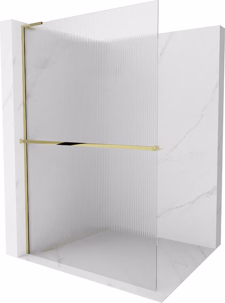 Mexen Kioto+ L con pannello doccia con mensola Walk-in 120 x 200 cm, striature, oro - 800-120-123-50-09