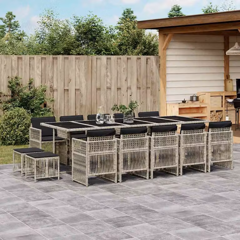 vidaXL Set da Pranzo da Giardino 15 pz in Polyrattan con Cuscini e Tavolo in Vetro Grigio Antracite