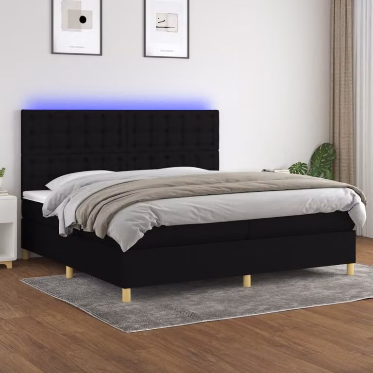 Letto Ibrido con Materasso e Illuminazione LED vidaXL in Tessuto Nero L/P/H: 200 x 200 x 128 cm