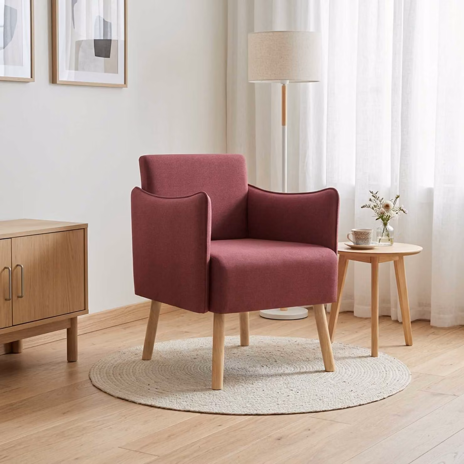 Sedia d'accento moderna vidaXL in tessuto rosso con braccioli e struttura in legno