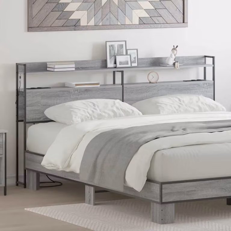 Testata letto con contenitore e illuminazione integrata vidaXL, Grigio sonoma, L: 200 cm, H: 98 cm, P: 15 cm