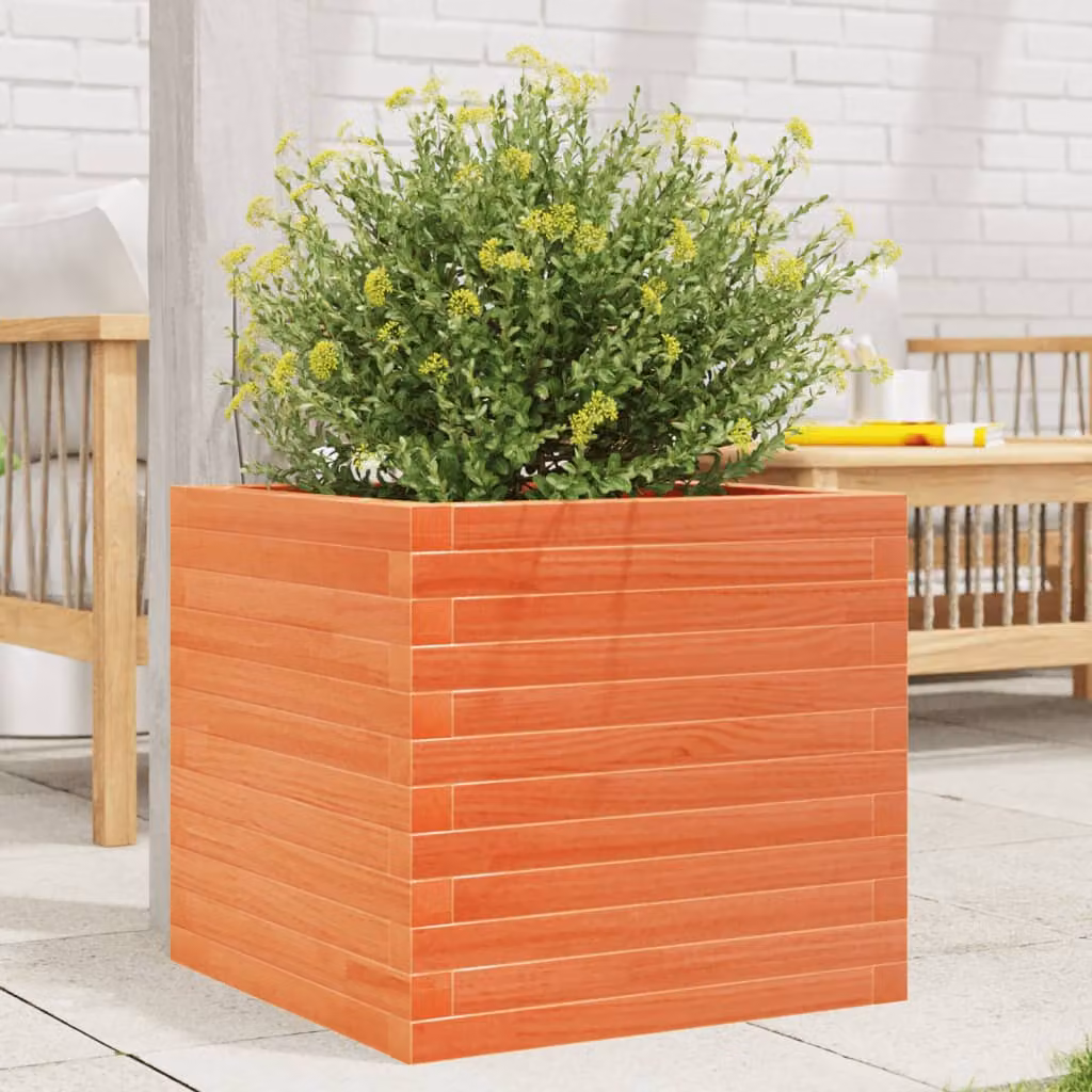 Fioriera da giardino vidaXL in legno di pino marrone, L 50 cm x P 50 cm x H 45,5 cm