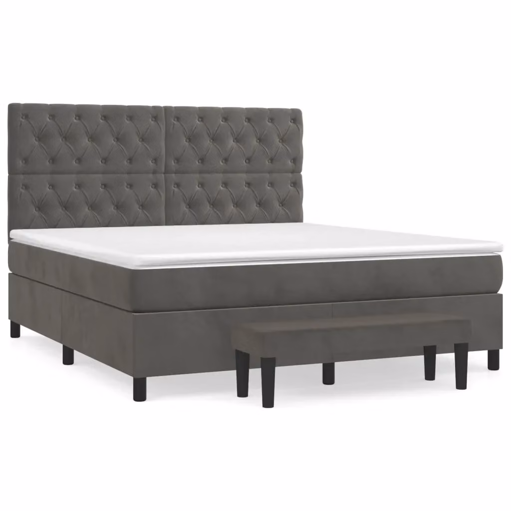 vidaXL Giroletto a Molle con Materasso Ibrido in Velluto Grigio L/P/H: 160 x 200 x 128 cm – 2