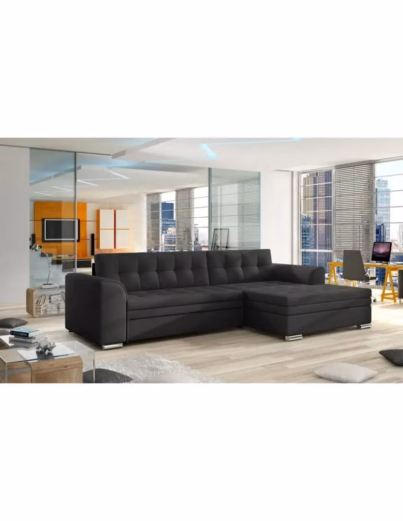 Divano ad angolo convertibile MEUBLORAMA nero con funzione letto, modello moderno a L con angolo destro, L 274 x P 78 x H 40 cm (altezza seduta 40 cm) – 2
