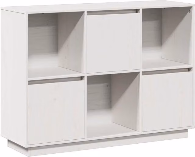 Credenza moderna in legno massello di pino bianca L: 110,5 cm, P: 35 cm, H: 80 cm