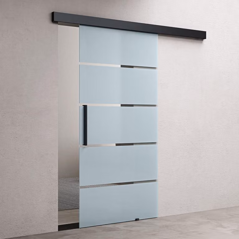 doporro Porta Scorrevole in Vetro Temperato 8 mm Opaco a Strisce, Trasparente, con Binario in Alluminio Finitura Nera, Soft-Close, 77,5x205 cm Amalfi13