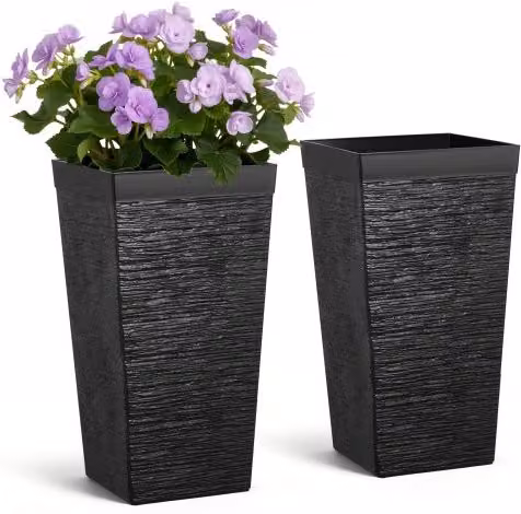 Set di 2 Fioriere Decorative VEVOR per Interno ed Esterno, Forma Conica Quadrata con Sistema di Drenaggio, Nero, Altezza: 85 cm