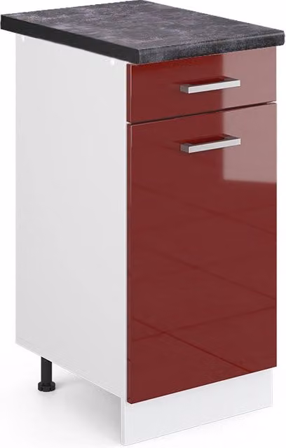 Mobiletto base per cucina Vicco R-Line Rosso lucido e Bianco con piano Antracite, L: 40 cm, H: 81,6 cm, P: 60 cm