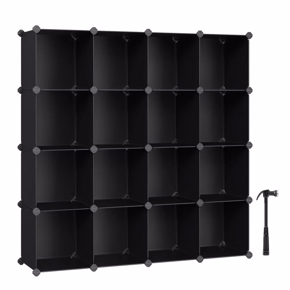 Organizzatore a 16 Cubi, Nero / 125 x 31 x 125 cm