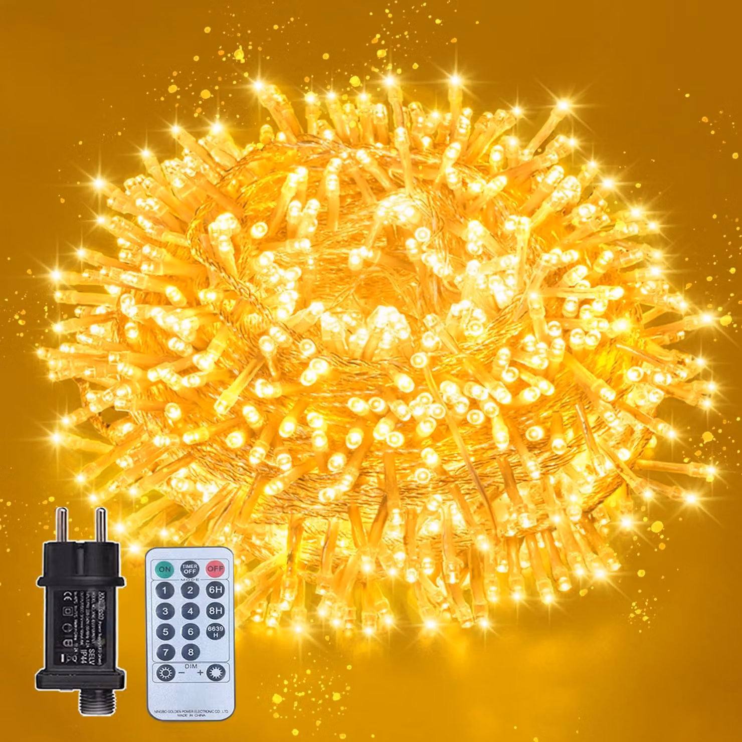 Catena luminosa a LED, 12 metri, 100 LED bianco caldo, con telecomando e timer