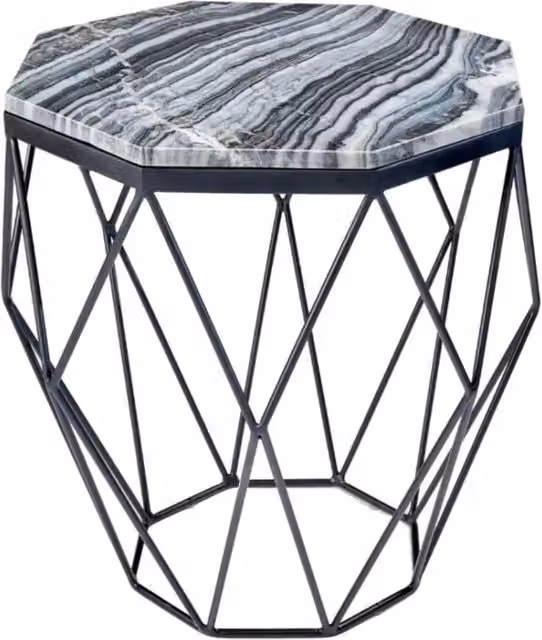 Tavolino basso NEXORA 50 cm in marmo grigio e metallo nero design geometrico