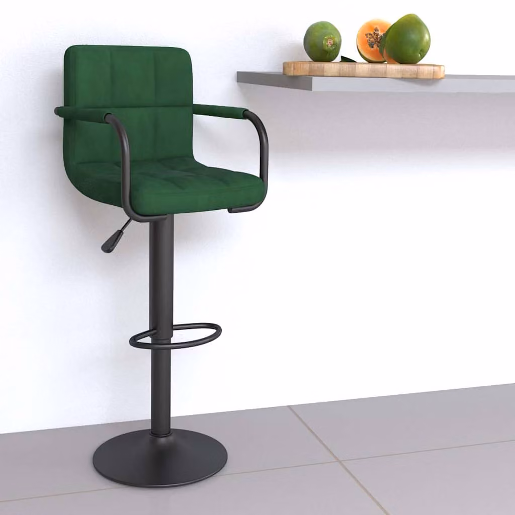 Sgabello da bar vidaXL in velluto verde con base girevole a 360 gradi e struttura in metallo nero