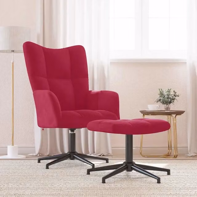 Divano Sedia-Poltrona Relax con Poggiapiedi Rosso Vino in Velluto 315049