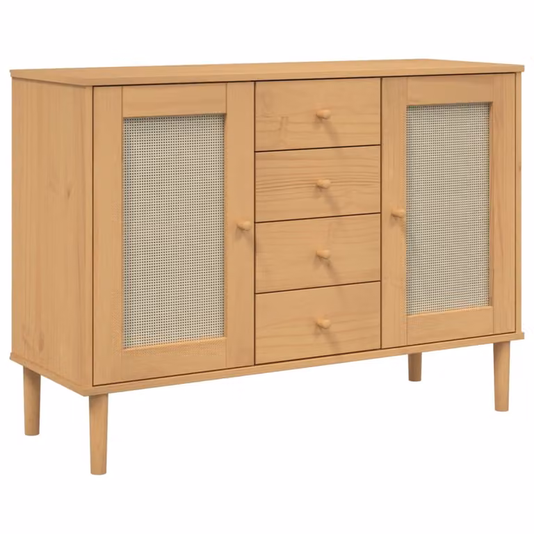 Credenza SENJA Aspetto Rattan 112x40x80 cm Legno Massello Pino