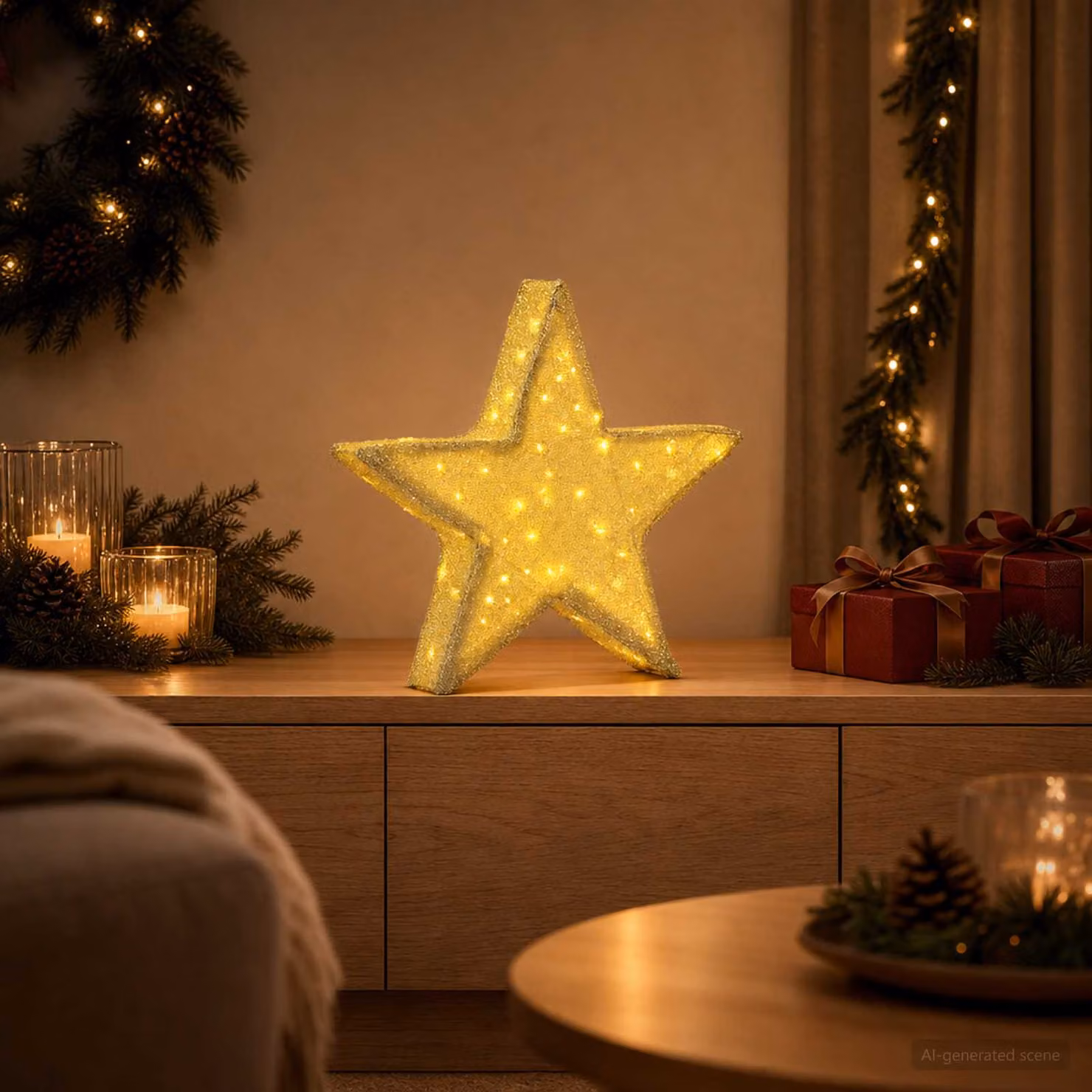 vidaXL Stella di Natale 3D 50 LED Bianco caldo 55 x 53,5 x 10 cm