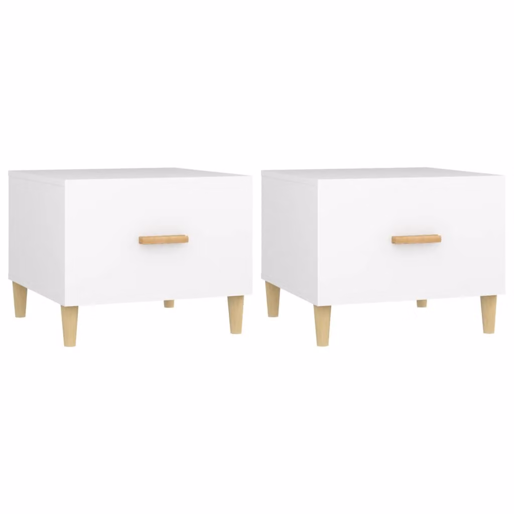 Tavolini da Salotto 2 pz Bianchi 50x50x40 cm Legno Multistrato