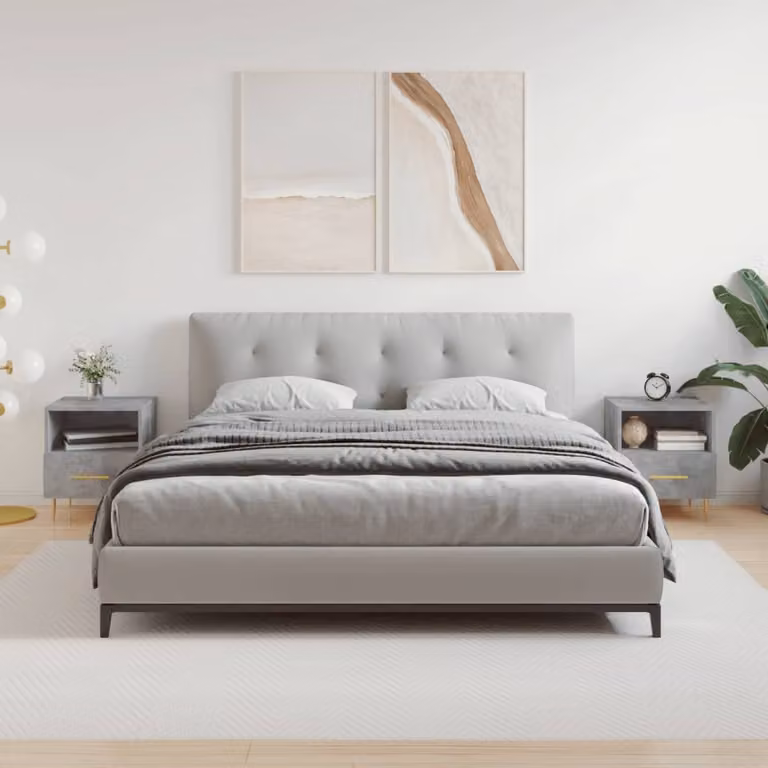 Set di 2 comodini vidaXL in legno e metallo, colore grigio cemento, L 40 cm x P 35 cm x H 47,5 cm