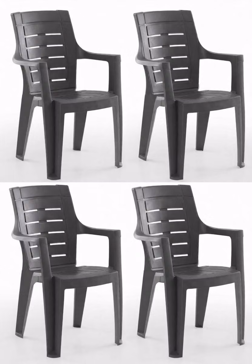 4 sedie con schienale ergonomico e braccioli, colore nero e marrone