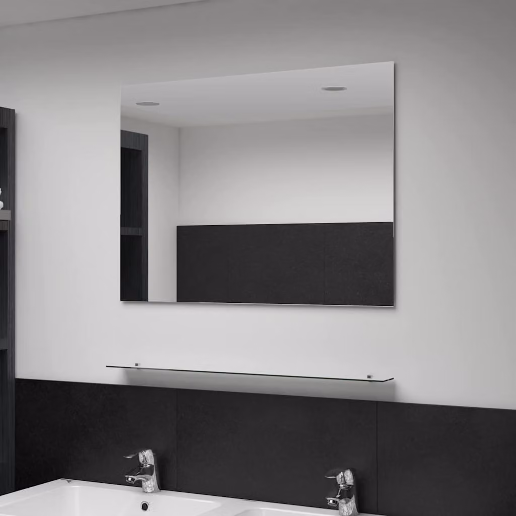 vidaXL Specchio da Parete con Mensola in Vetro Temperato Argento e Trasparente L: 80 cm, H: 60 cm