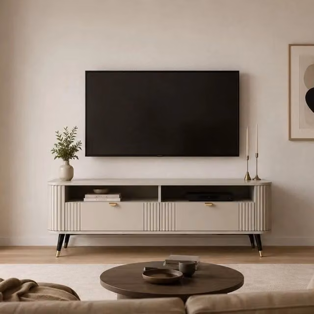 Limefa, Mobile Porta tv 2 Cassetti, 138x40x53h cm Beige