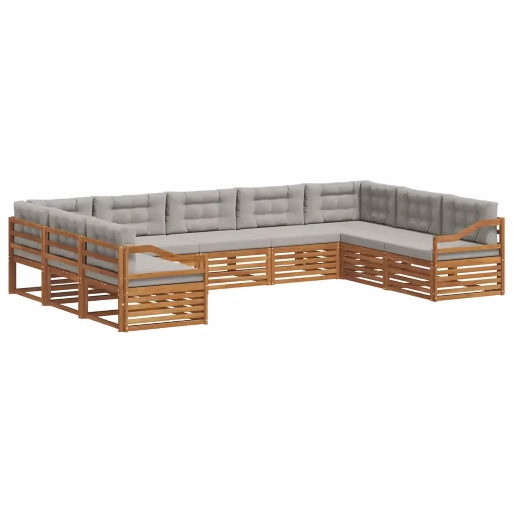 Set di divani da esterno a L vidaXL in legno di acacia con cuscini grigi – 2