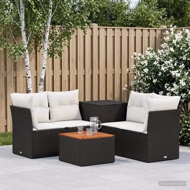 Set di divani 6 pz Nero e Bianco Crema 55 x 55 x 37 cm 3447344