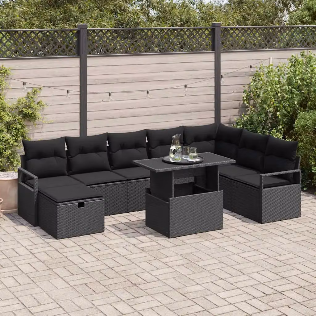 Set Divano da Giardino a L vidaXL in Polyrattan con Cuscini e Tavolino da 9 Pezzi – 1