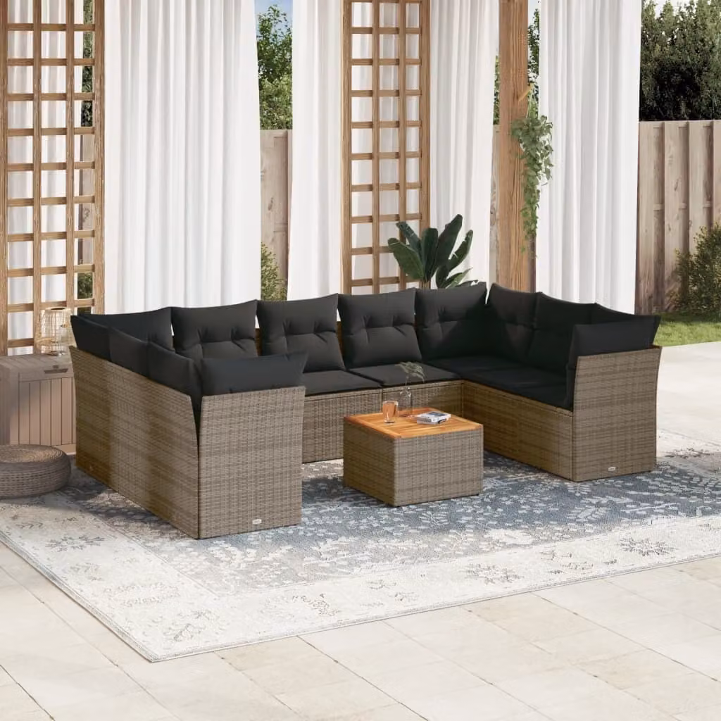 Maison Exclusive - Set Divano da Giardino 10 pz con Cuscini Grigio in Polyrattan