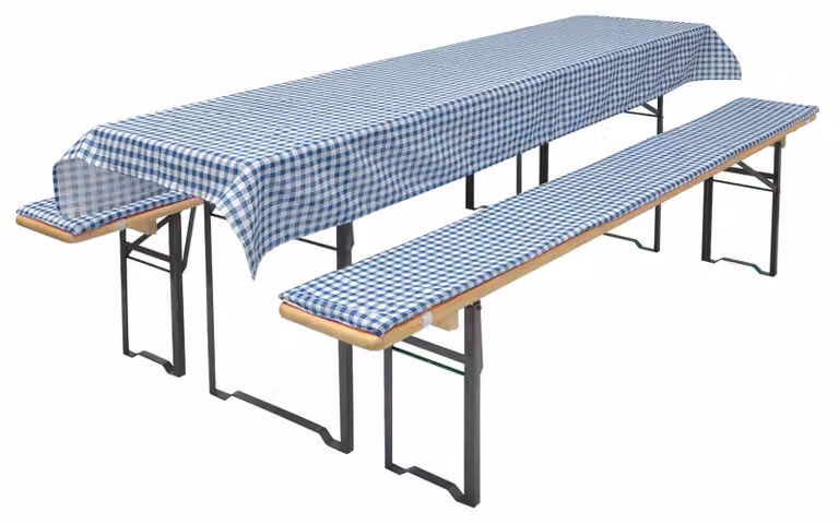 Set di 3 cuscini per panche da birreria - 110 x 25 cm + tovaglia