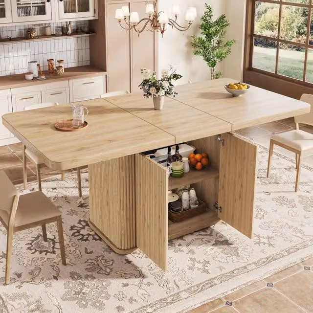 Desviae Tavolo da pranzo allungabile con vano contenitore in MDF e metallo piano estensibile e piedini regolabili