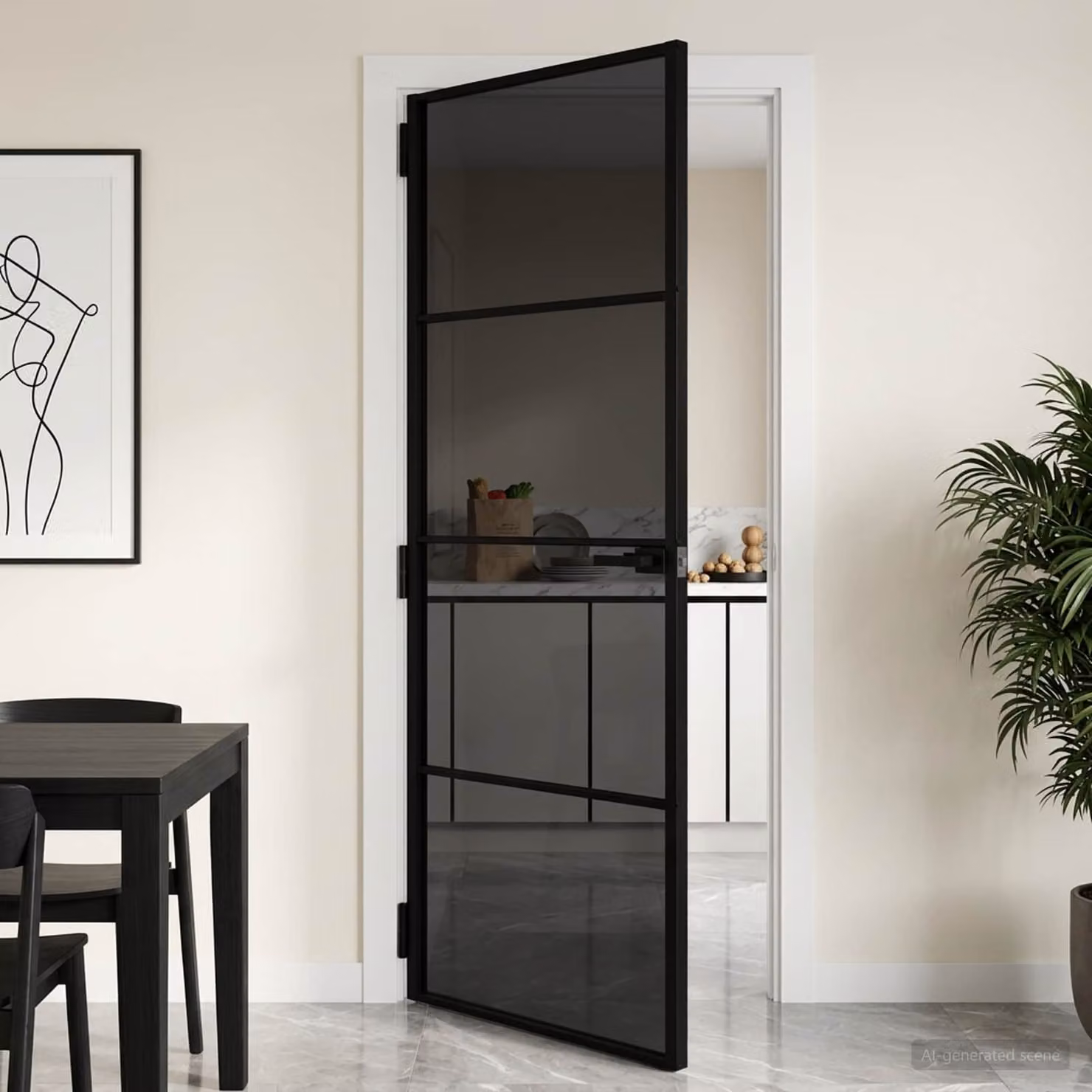 Porta interna moderna vidaXL in vetro temperato trasparente e alluminio nero, L: 76 cm, H: 201,5 cm