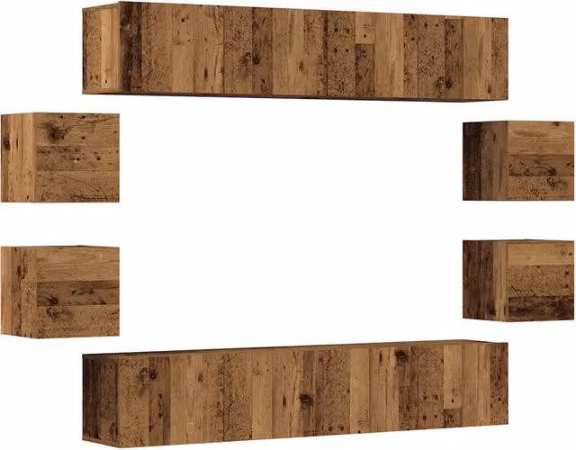 Set Mobile TV 8 pz | Armadietto TV | Mobile Porta TV Montato a Parete Legno Antico in Truciolato
