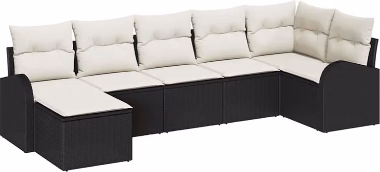Set di divani con cuscino 7 pcs Nero polyrattan
