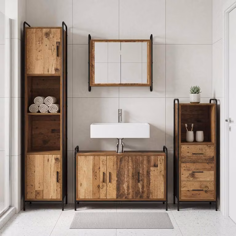 vidaXL Set di Armadi da Bagno 4 pz Legno antico 40 x 36 x 181 cm