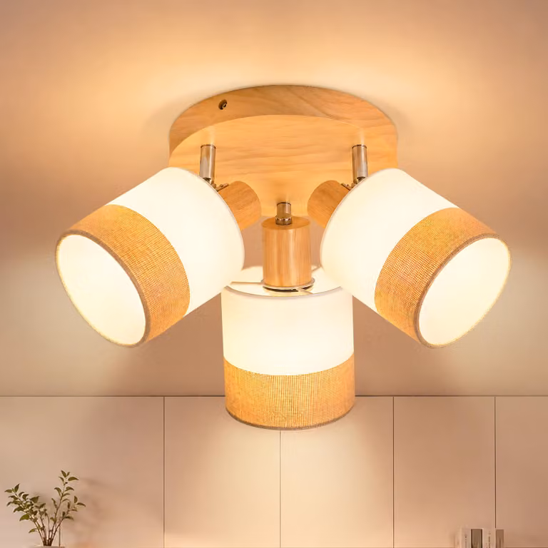 Lampada a soffitto ZMH, 3 luci, ideale per corridoio, camera da letto. Lampada a soffitto rotonda con portalampada E27, paralume in tessuto nero, stile boho, retrò, rustico, adatta per soggiorno, cucina e sala da pranzo
