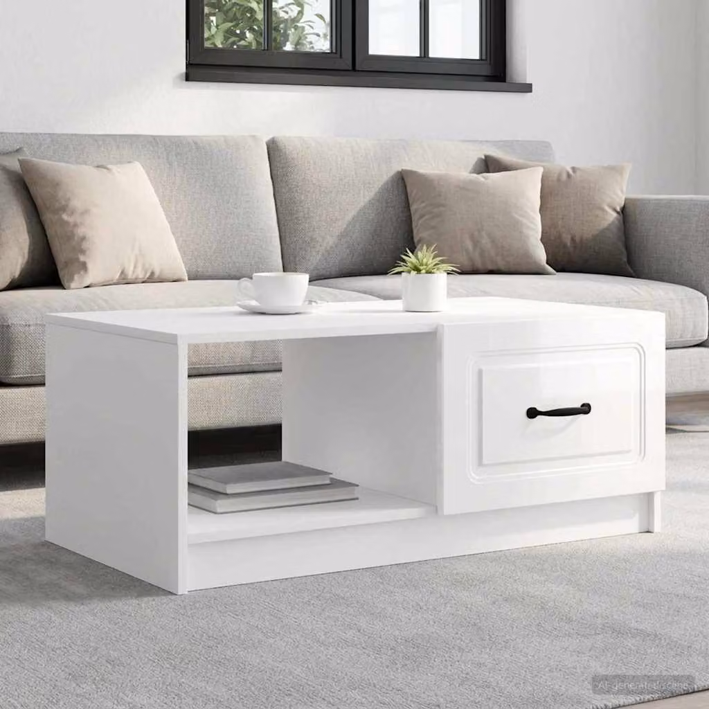 vidaXL Tavolino da salotto moderno in MDF bianco lucido L 90 cm x P 50 cm x H 37 cm