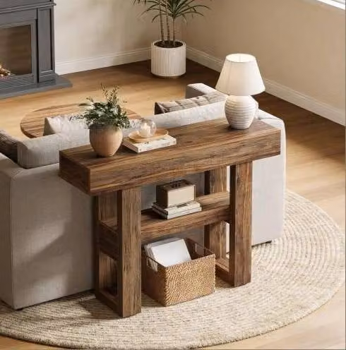 Tavolo consolle 105x30x80 cm marrone, 2 ripiani, MDF, stile country