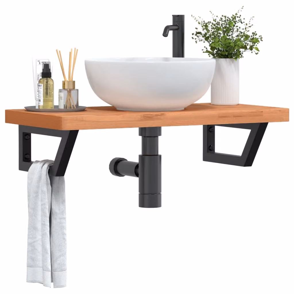 vidaXL Ripiano da parete per bagno in metallo e legno di faggio, nero e marrone