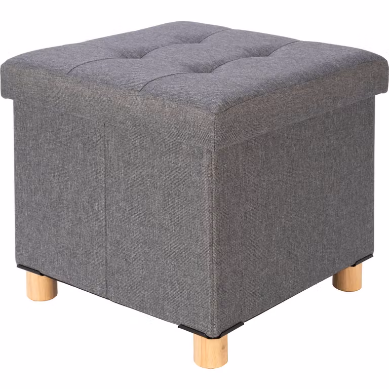 VESTIAMO CASA Pouf Contenitore Richiudibile Grigio con Piedi in Legno H 34 x L 38 x P 38 cm