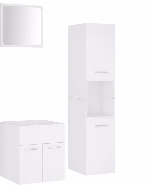 Set Mobili da Bagno Moderno Bianco con Mobile Lavabo, Colonna e Armadietto Specchio in MDF Opaco