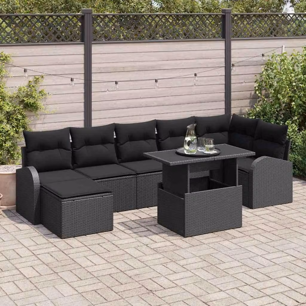Maison Exclusive - Set da giardino composto da 8 pezzi, divano in rattan sintetico nero