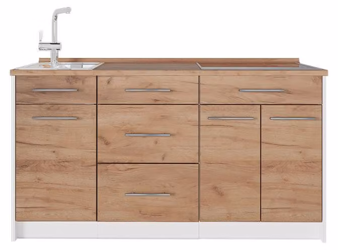 Cucine componibili piccole Vicco Fame-Line Rovere dorato/Bianco 150 cm, PL Rovere, Model 62792