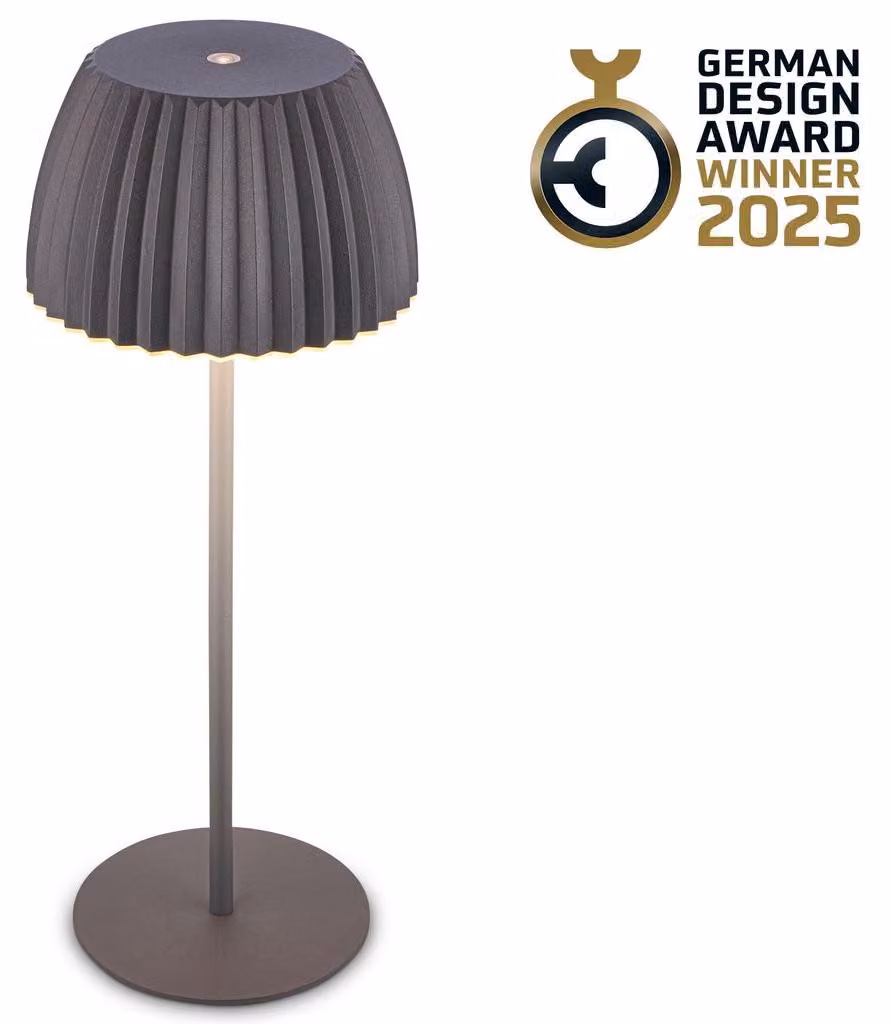 Briloner RIFFLE Lampada da tavolo LED senza fili IP44, dimmerabile, touch, batteria ricaricabile, vincitrice del German Design Award 2025, antracite, Ø14,5 x 36,5 cm